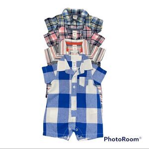 NWOT 4 Piece Bundle Boys Size 3M One Piece Rompers in Assorted Plaids & Stripes